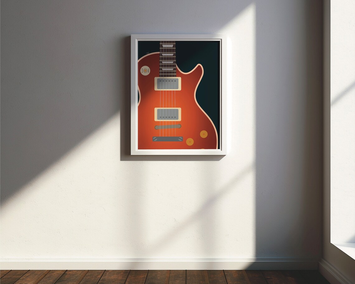 Les Paul Electric Guitar Orange Illustration Music Art Poster - Image 3
