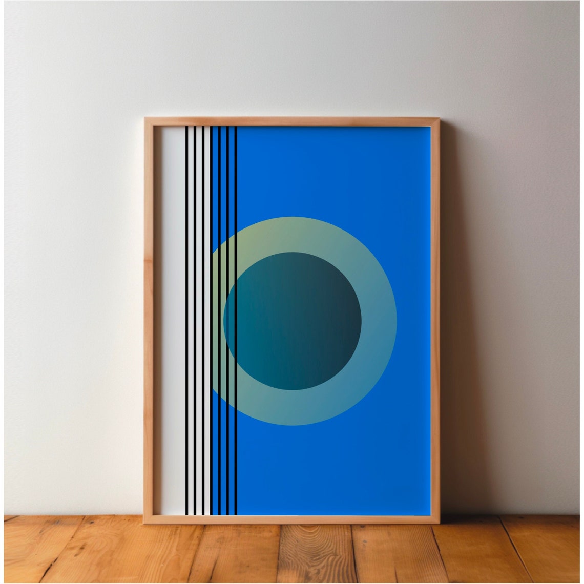 Cobalt Blue Abstract Circle and Black Stripe Modern Art Poster
