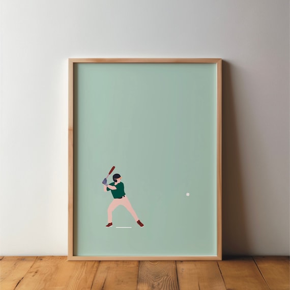 Baseball Player Poster, Minimal Modern Sports Art