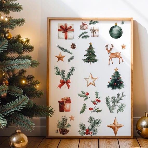 Watercolor Christmas Clipart Set Festive Holiday Illustrations Bundle Scandinavian Winter Decor
