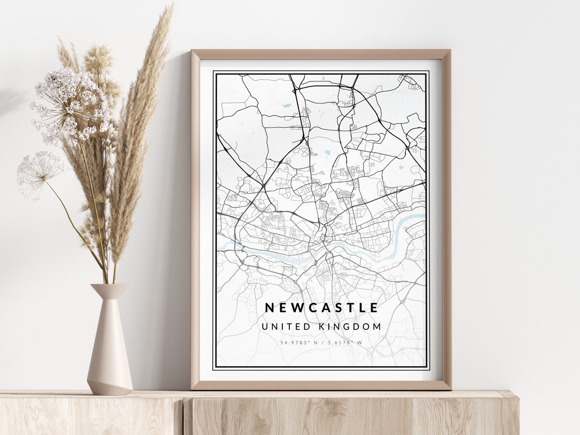 Newcastle City Map Print Poster Wall Art Geographic