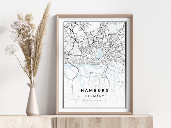 Hamburg City Map Print Poster Wall Art Geographic