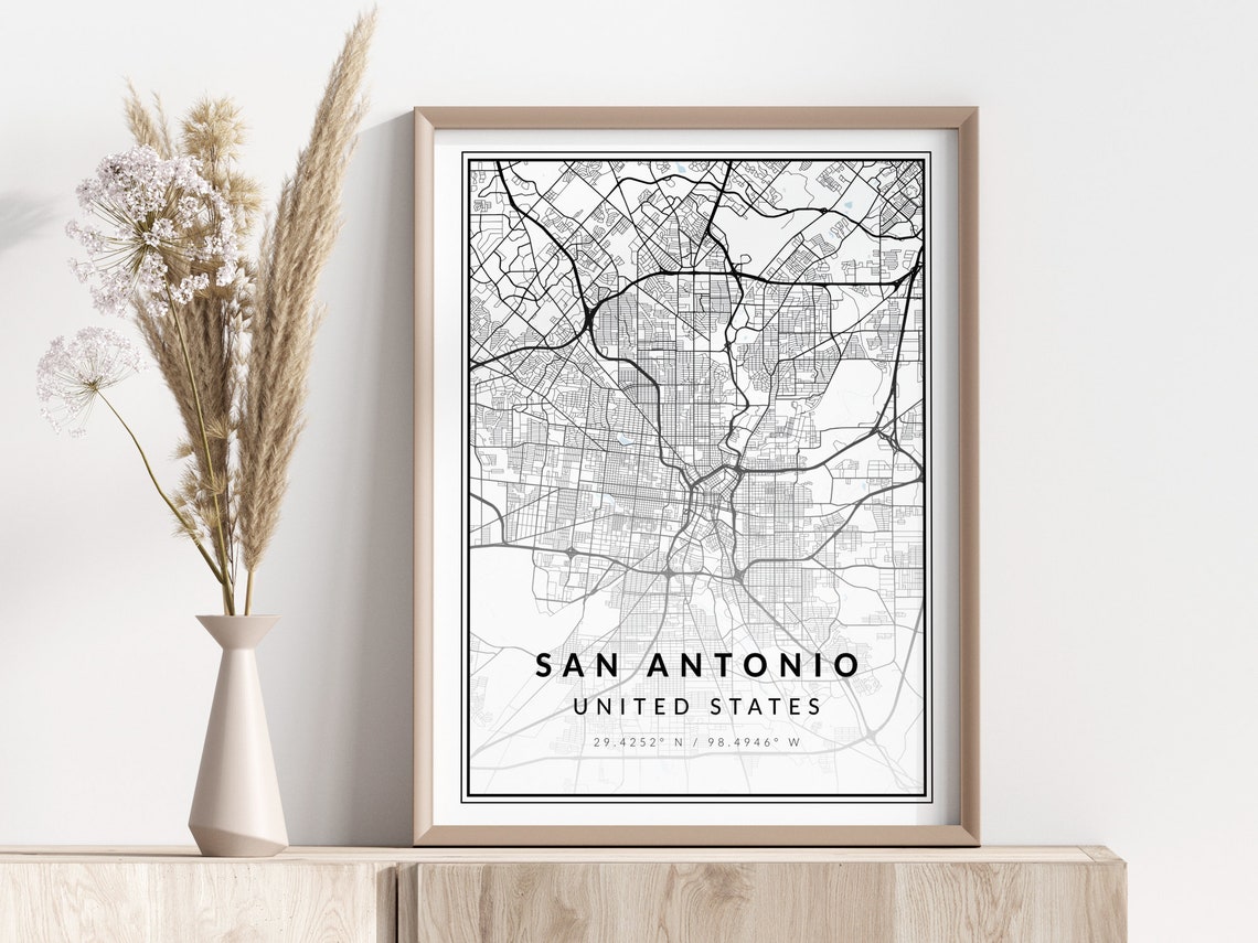 San Antonio City Map Print Poster Wall Art Geographic