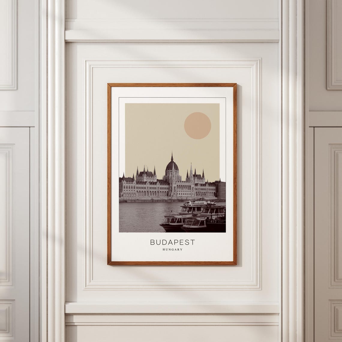 Budapest Parliament and Danube Boats Minimalist Travel Poster - Image 2