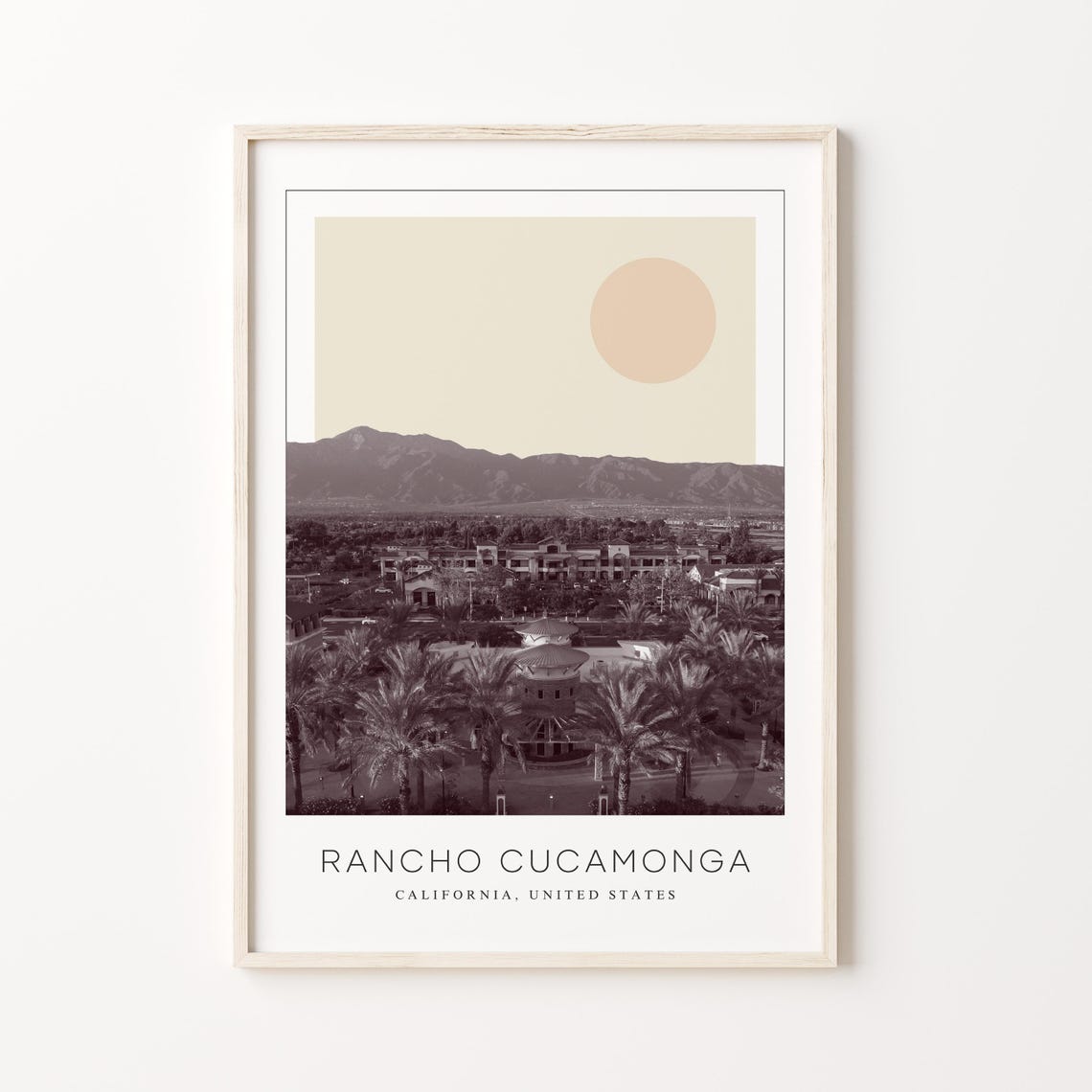 Rancho Cucamonga Palm Trees Mountains Minimalist Travel Poster