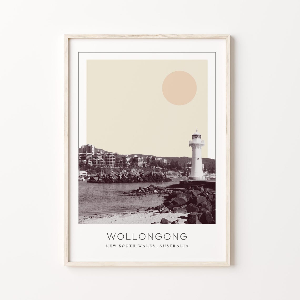 Wollongong Lighthouse And Rocky Beach Minimalist Travel Poster