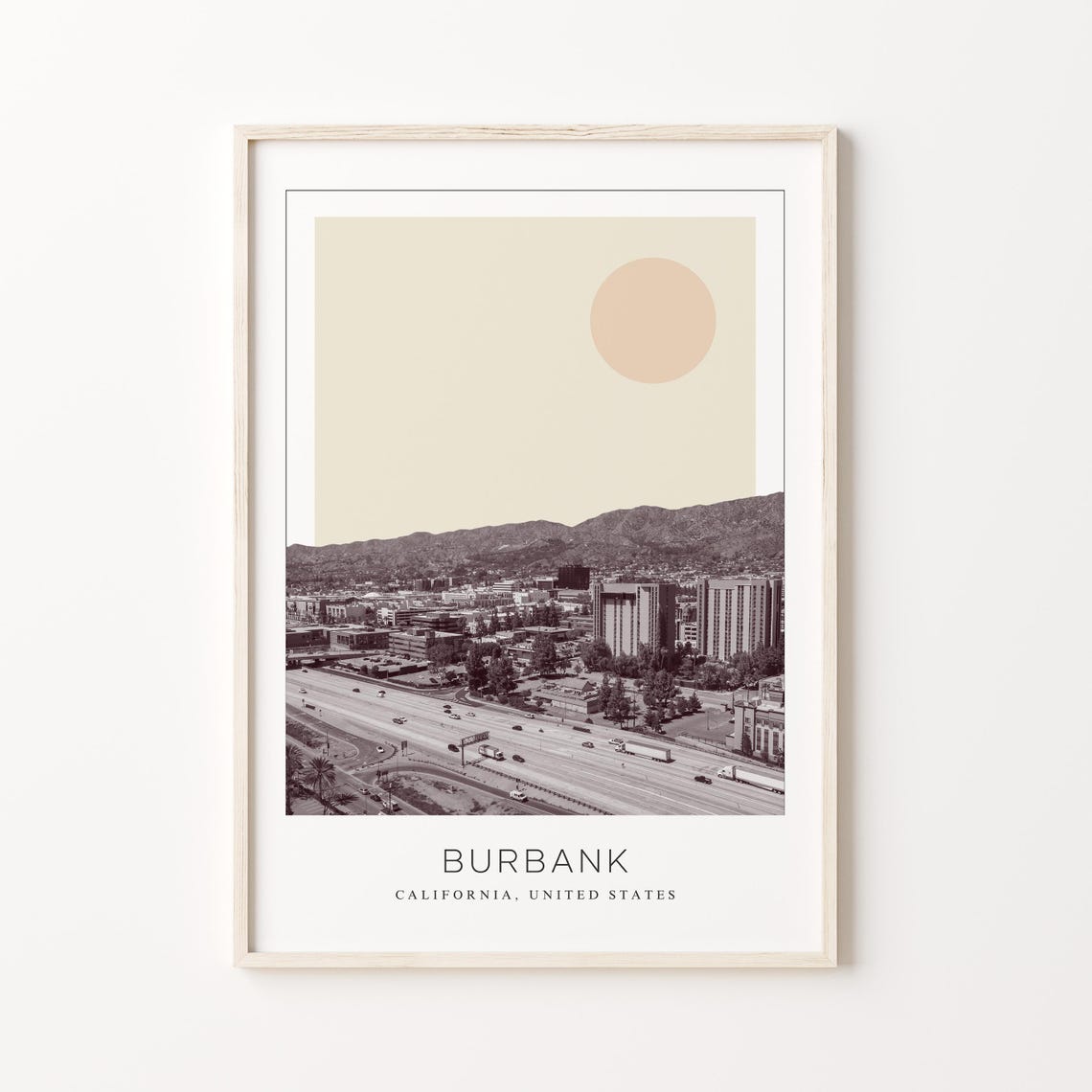 Burbank California Freeway City Skyline Minimalist Travel Poster