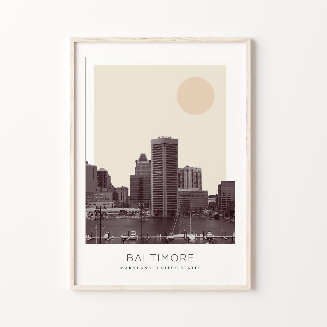 Baltimore Maryland Inner Harbor Skyline Minimalist Travel Poster