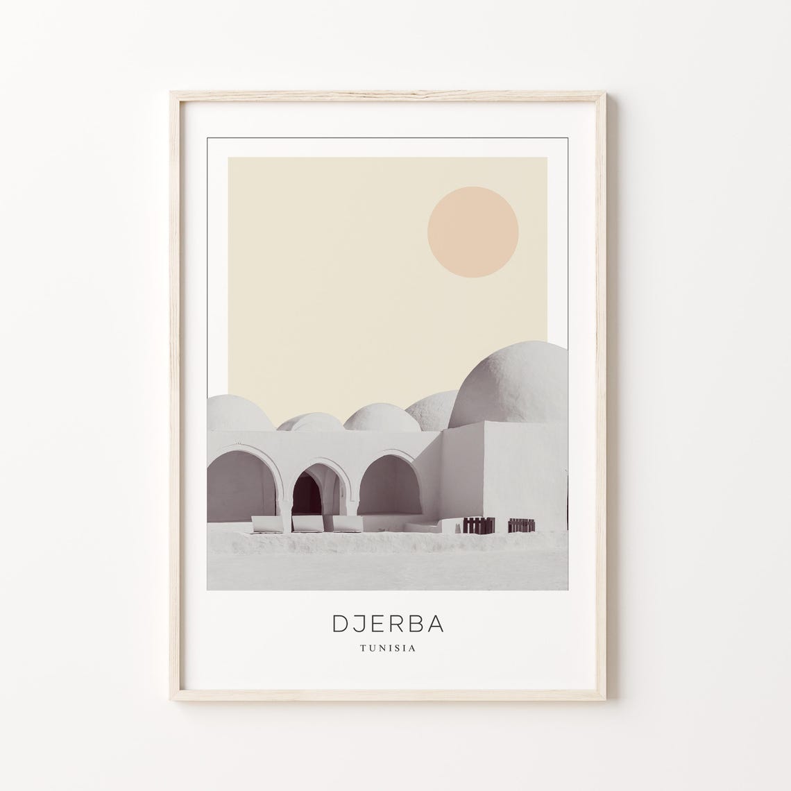 Djerba Tunisia White Domed Island Mosque Minimalist Travel Poster