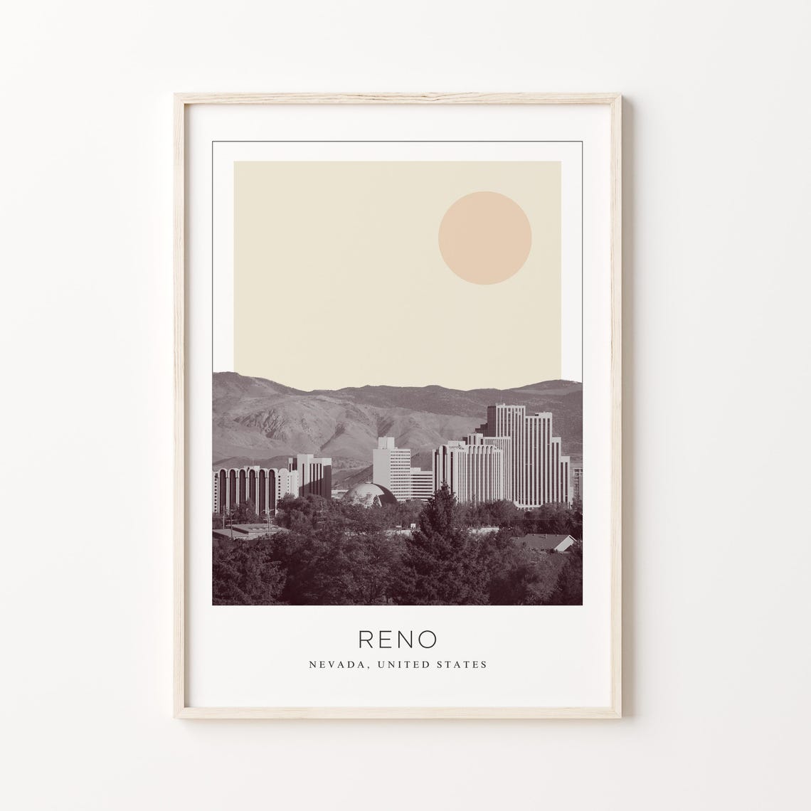 Reno Nevada Casino Skyline with Mountain Backdrop View Poster