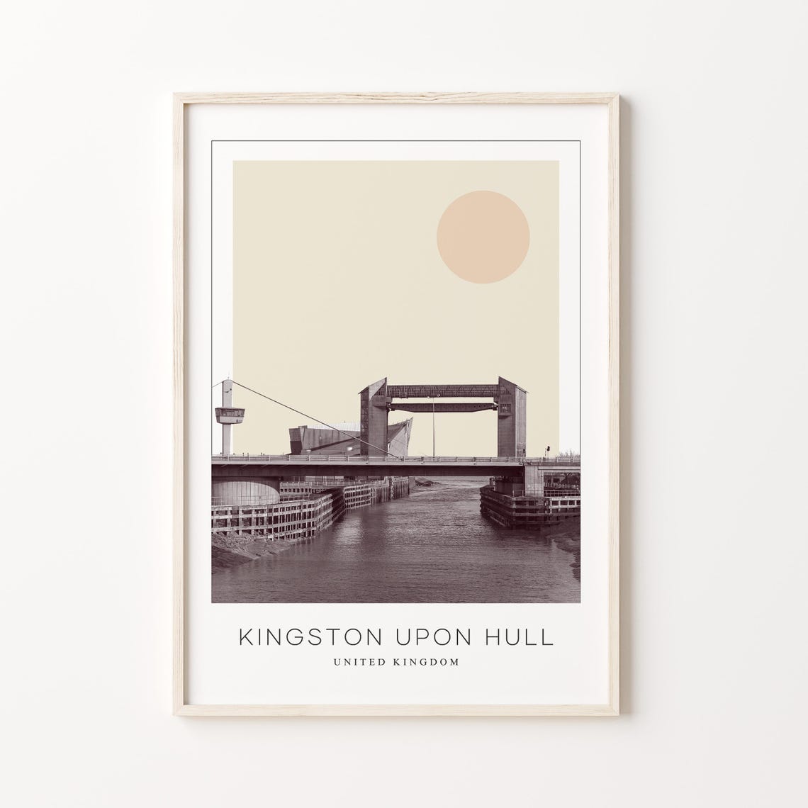 Kingston Upon Hull Tidal Barrier Over River Minimalist Travel Poster