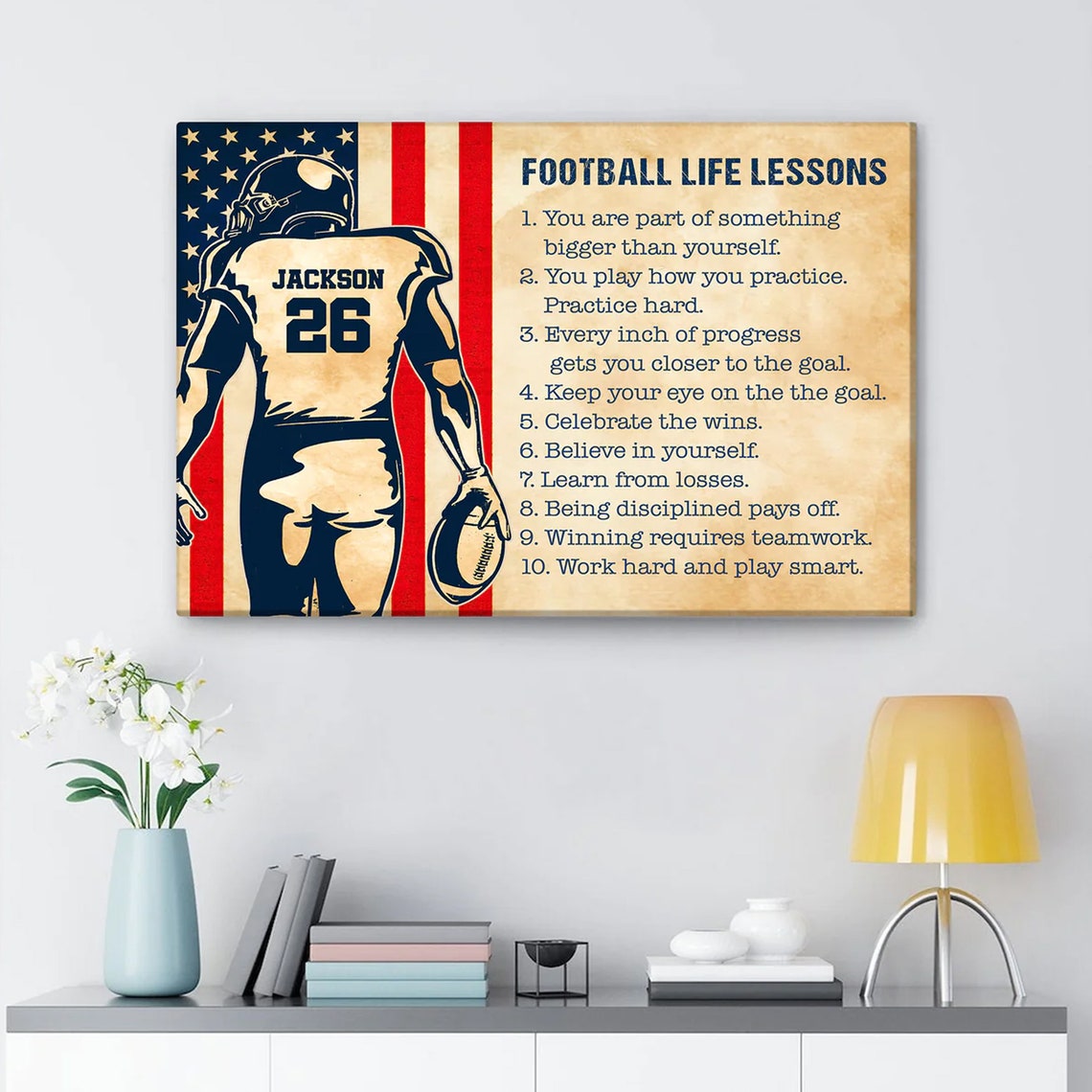 Football Life Lessons 10 Rules American Flag Player Jersey Poster - Image 3