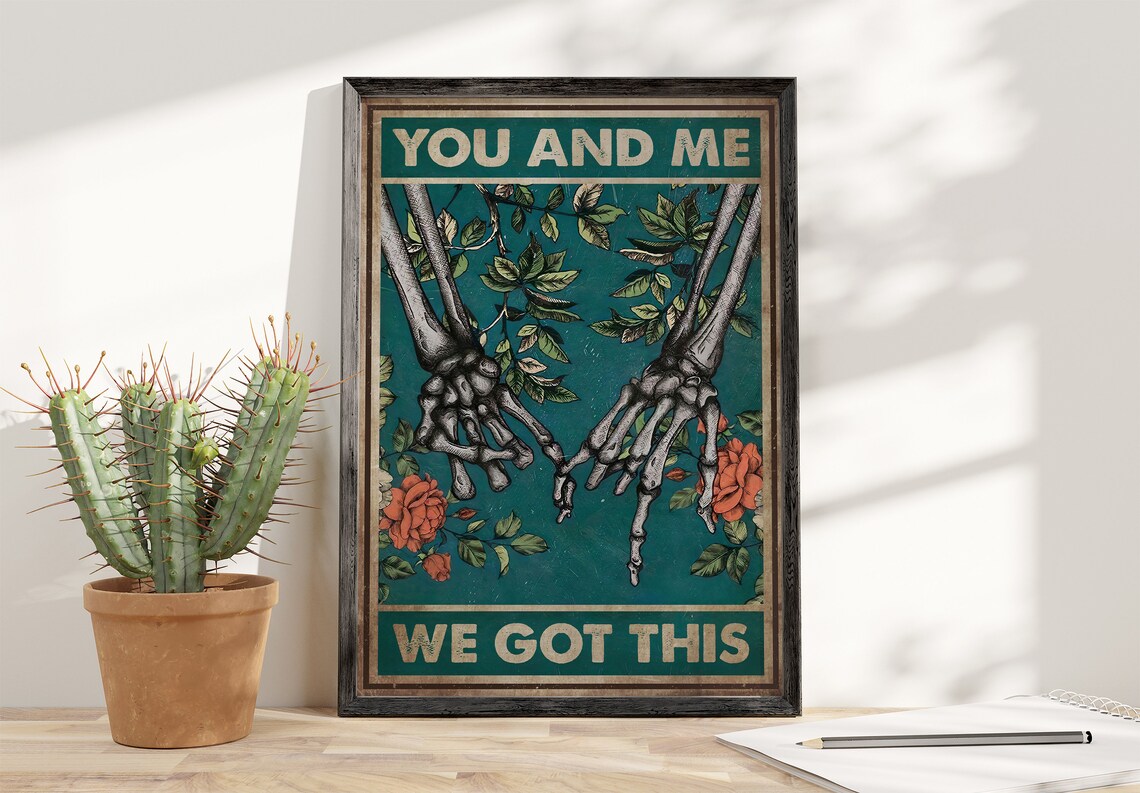 You and Me We Got This Skeleton Pinky Promise Floral Couple Poster - Image 3