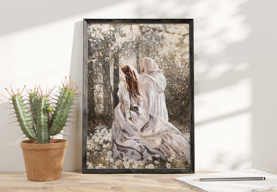 Walking With Jesus Woman White Flowers Forest Christian Faith Poster - Image 4