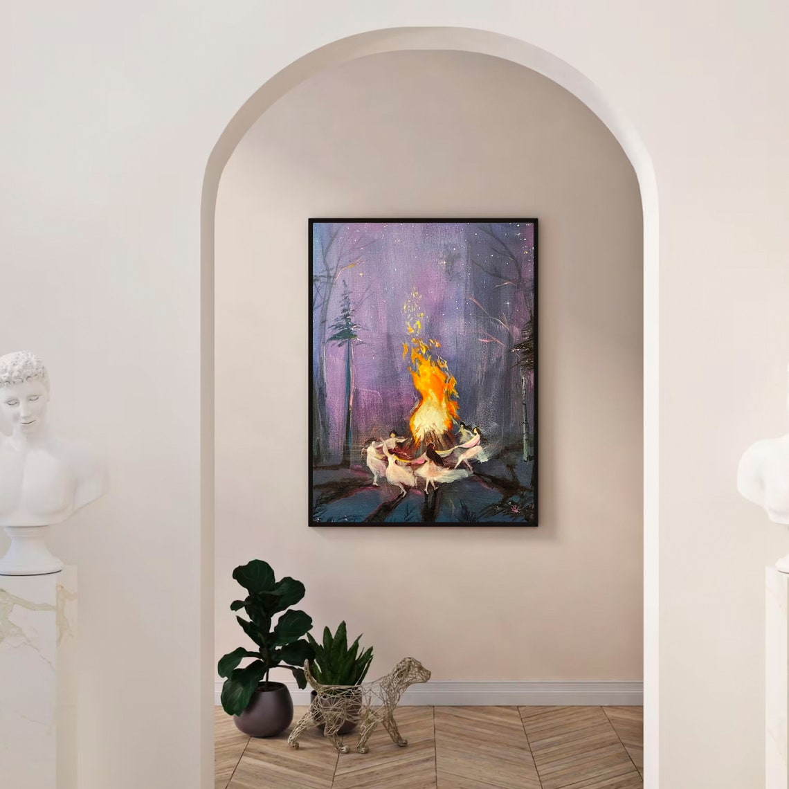 Dancers Around A Bonfire At Night Forest Impressionist Art Poster - Image 3
