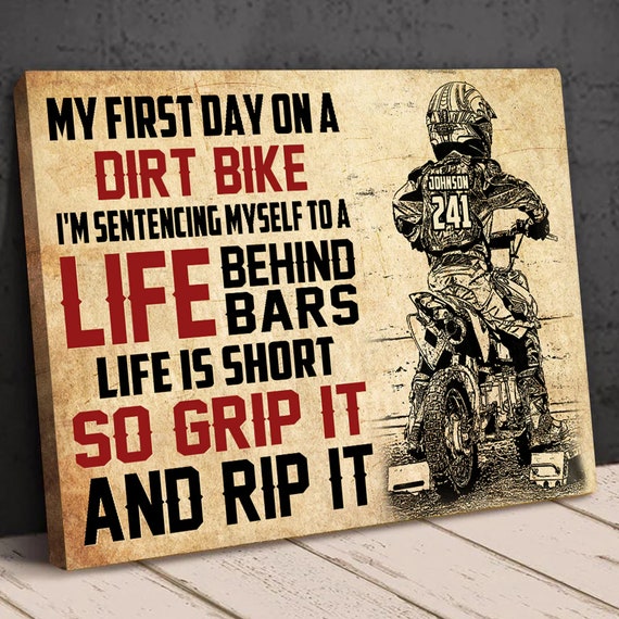 Personalized My First Day On A Dirt Bike Grip It And Rip It Dirt Bike Racer Motorbike Print Vintage Motocross Poster