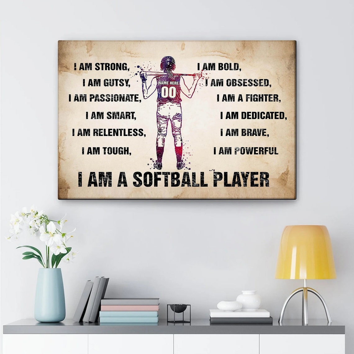 Softball Girl Watercolor I Am Strong Player Affirmation Poster - Image 4