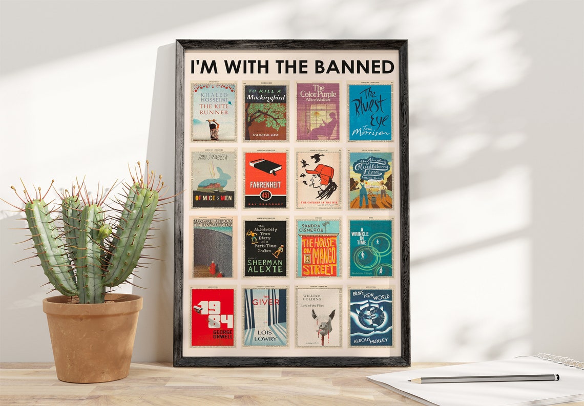 I'm With the Banned Book Covers Grid Literary Collage Poster