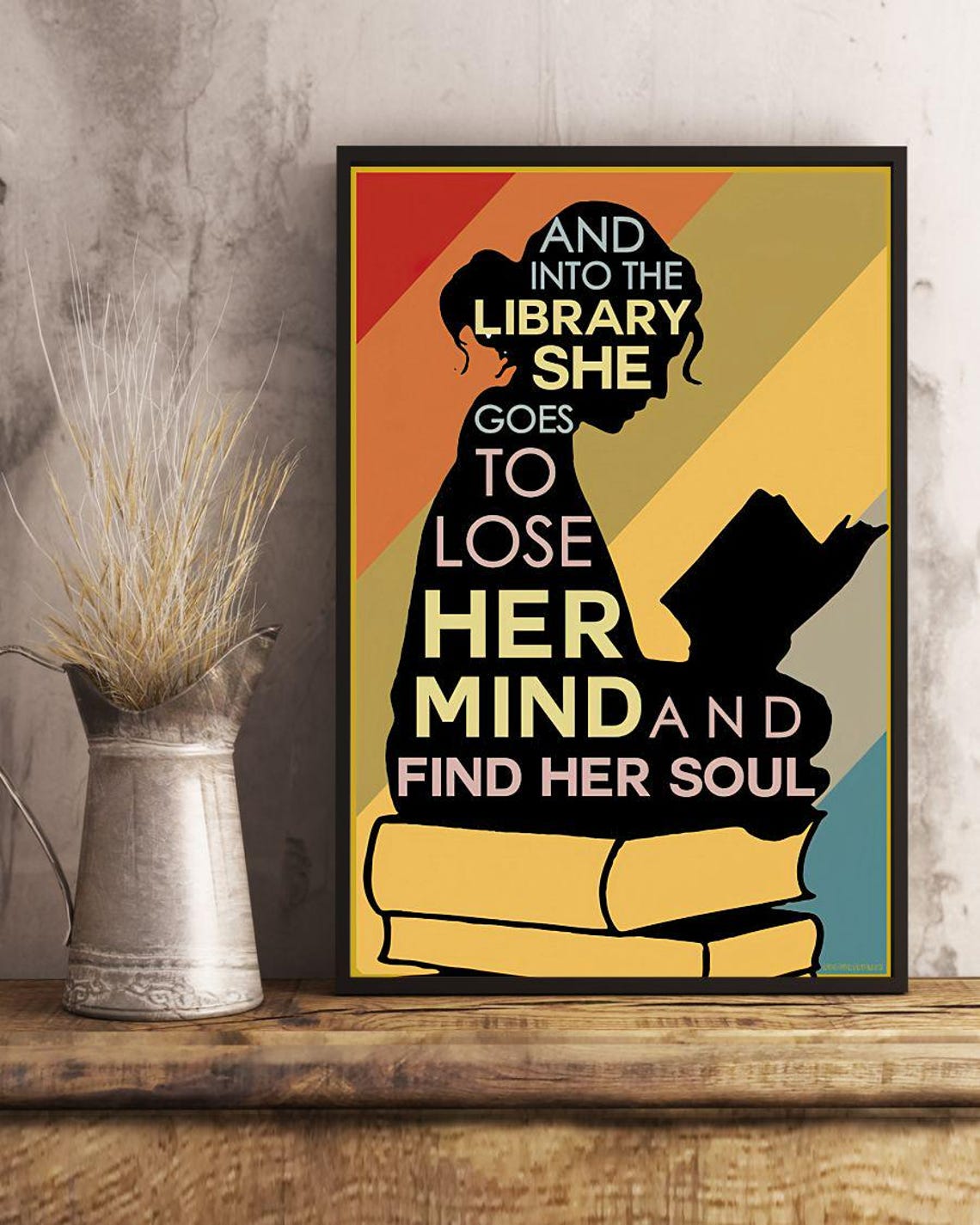 And Into The Library She Goes Silhouette Book Lover Reader Poster - Image 3