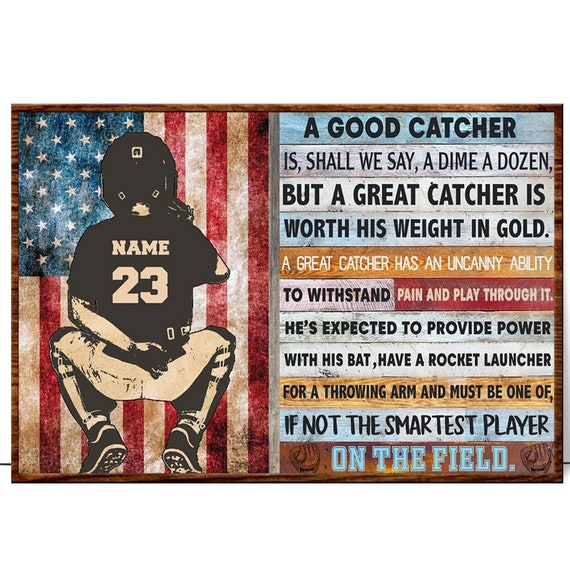 Personalized A Good Catcher On The Field Poster Vintage Style Baseball Gifts Baseball Poster Baseball Room Decor