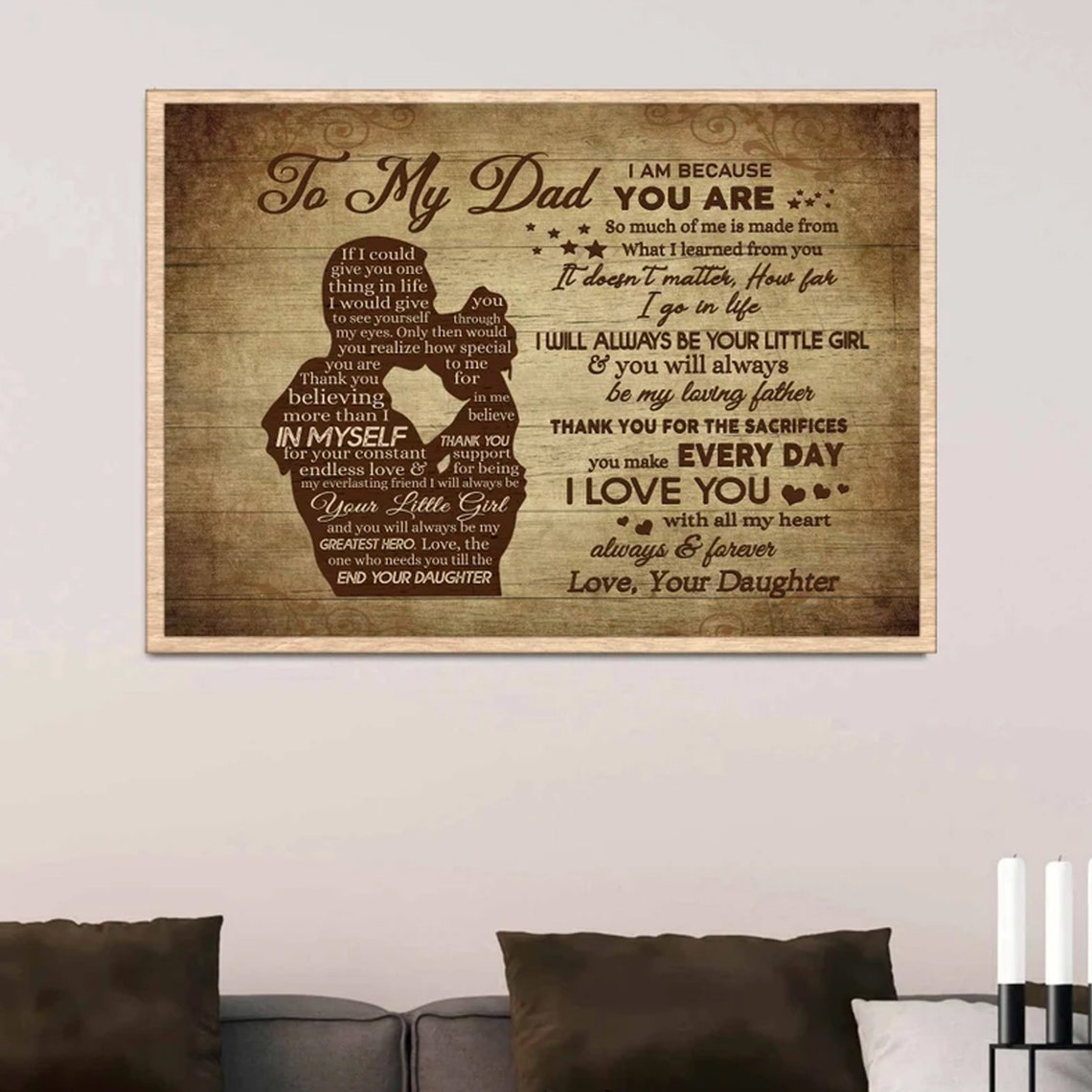 To My Dad I Am Because You Are Vintage Daughter Quote Canvas Poster - Image 3