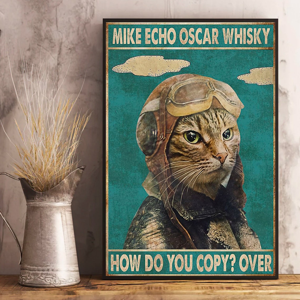 Mike Echo Oscar Whisky Pilot Cat Vintage Aviation Humor Poster - Image 3
