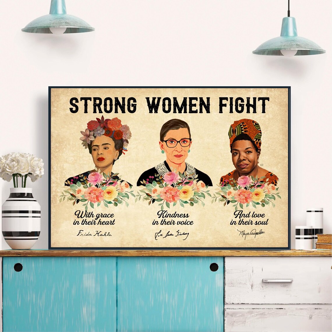 Strong Women Fight Frida Kahlo Ruth Bader Ginsburg Portrait Poster - Image 4