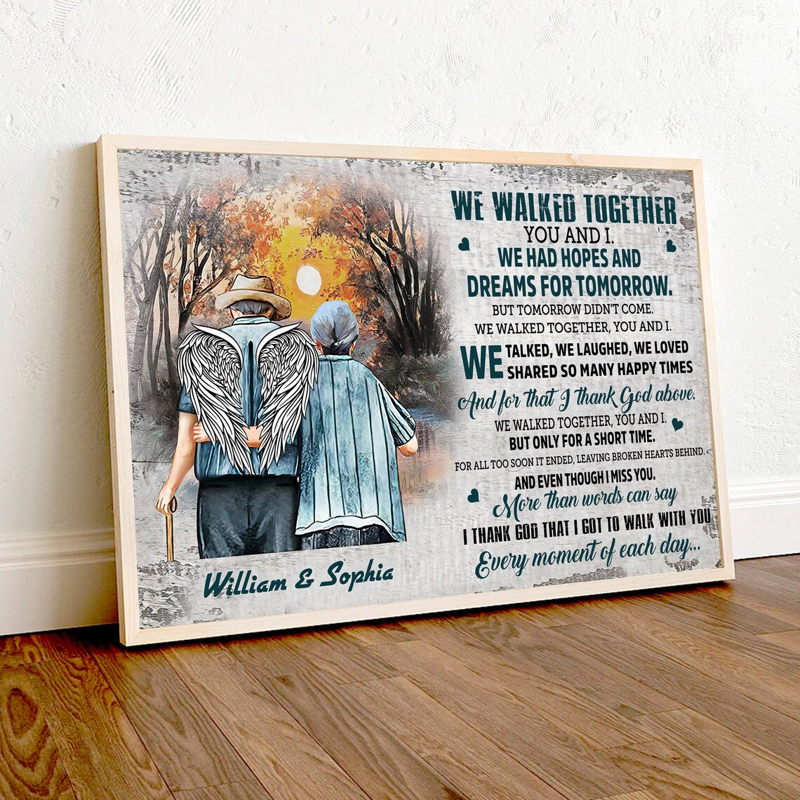 We Walked Together Memorial Couple Angel Wings Heaven Tribute Poster - Image 3