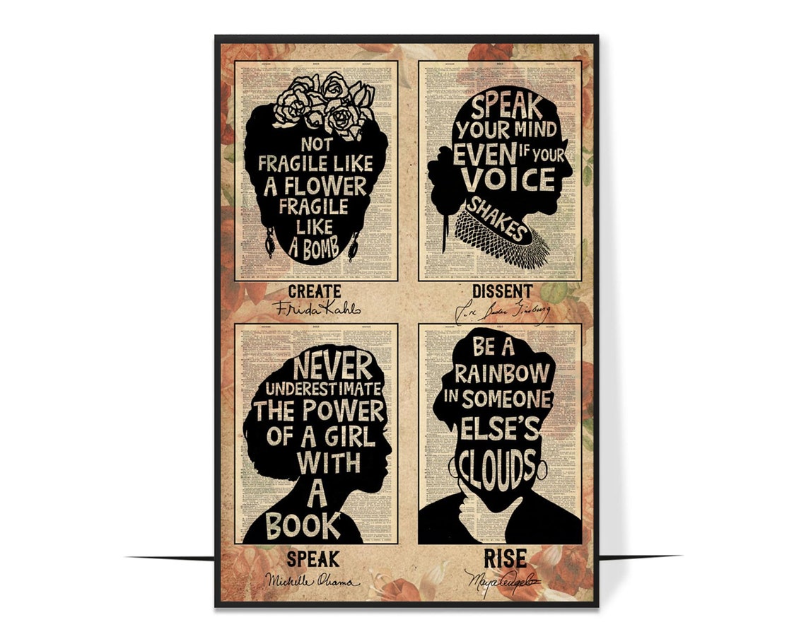 Feminist Silhouette Quotes Create Dissent Speak Rise Tribute Poster