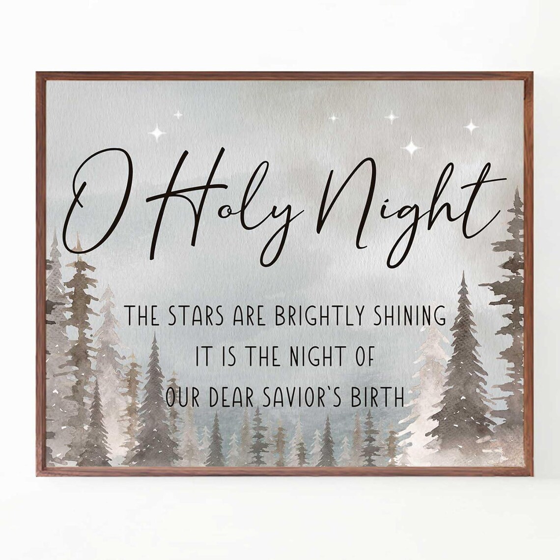 O Holy Night Christmas Pine Forest Watercolor Farmhouse Poster - Image 3