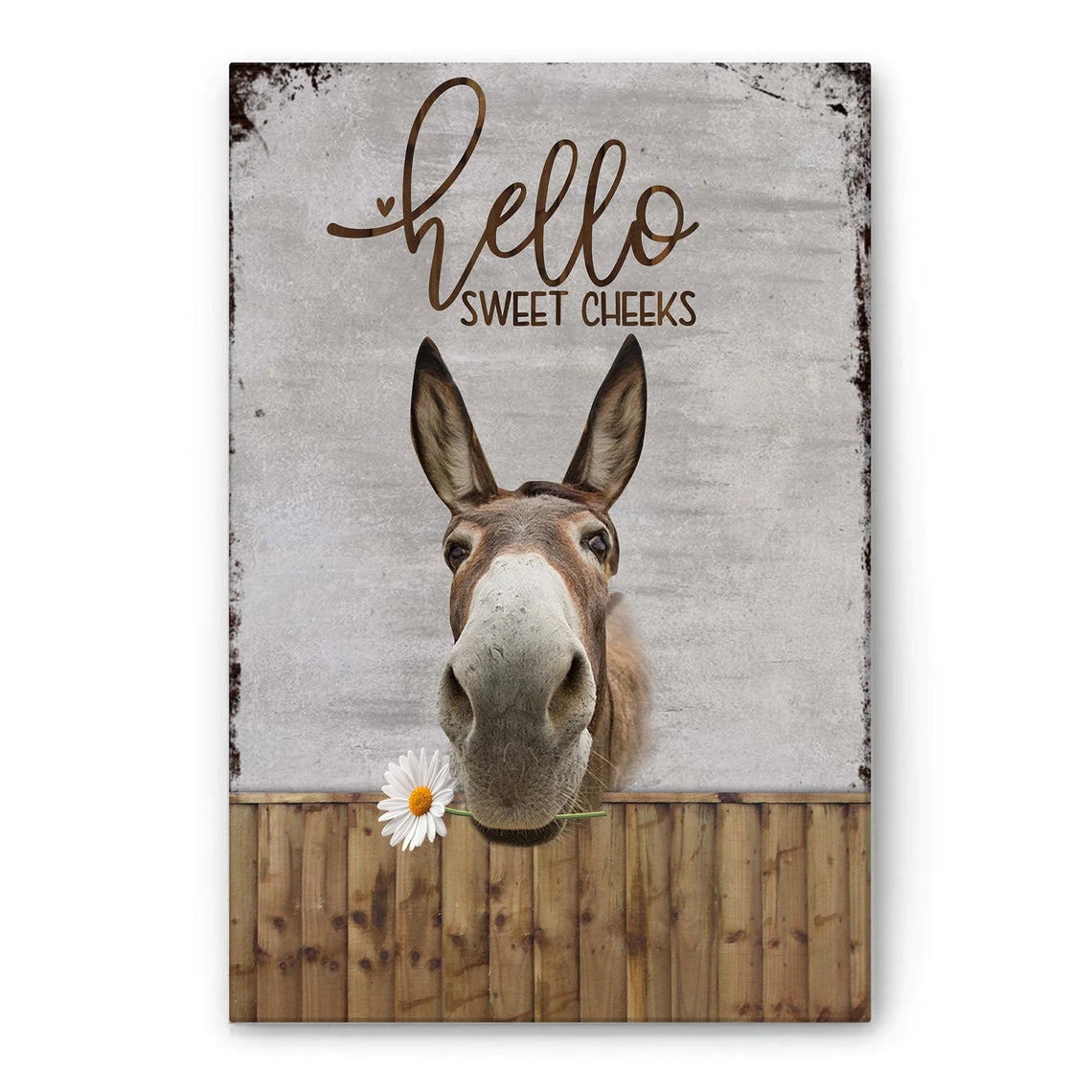 Hello Sweet Cheeks Donkey Daisy Farmhouse Bathroom Poster Art