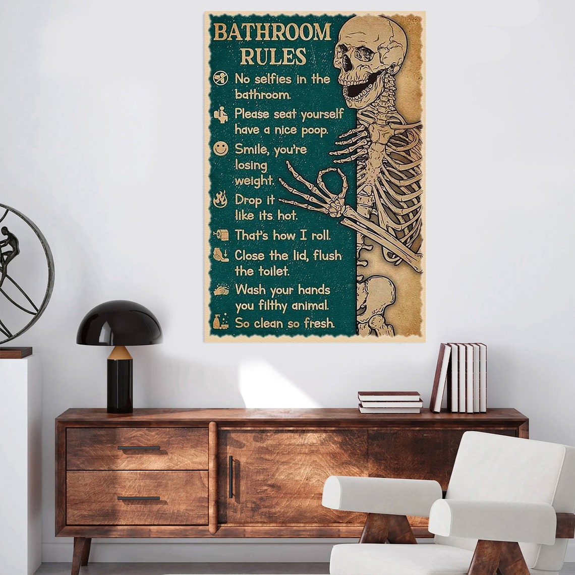 Bathroom Rules Skeleton Vertical Poster Skeleton Poster Bathroom Decor Poster Wall Art Wall Decor - Image 4