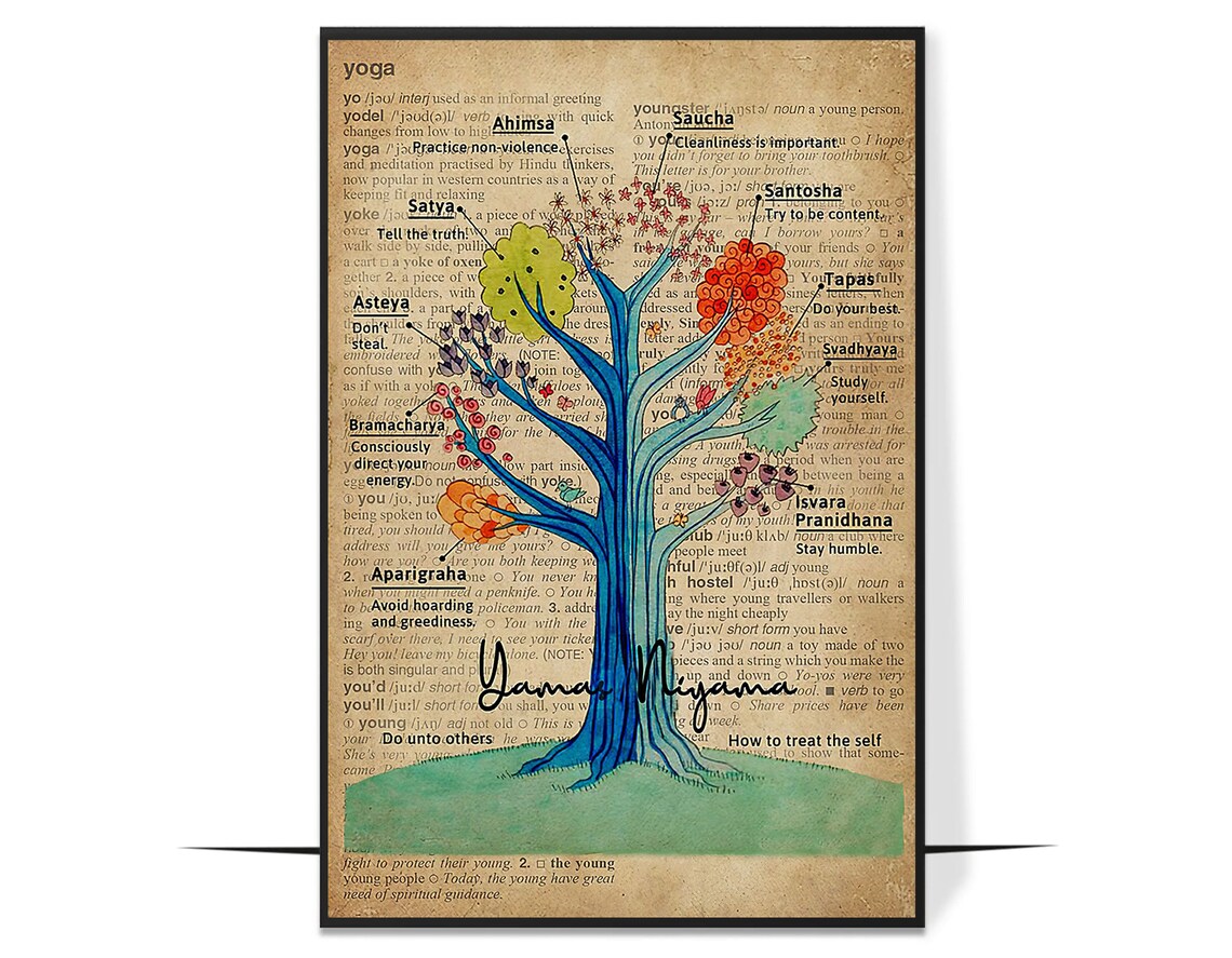 Dictionary Page Yamas and Niyamas Yoga Philosophy Tree Art Print - Image 4