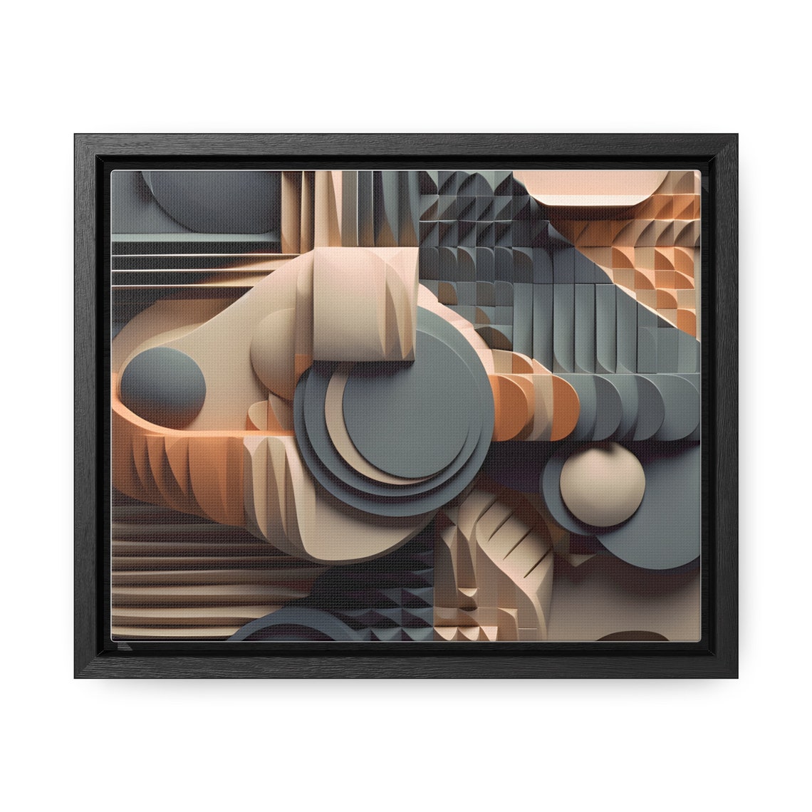 Layered Curves Circles 3D Abstract Beige Gray Modern Art Poster - Image 4