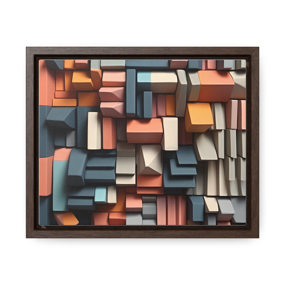 3D Geometric Blocks Mosaic Terracotta Teal Modern Art Poster - Image 3