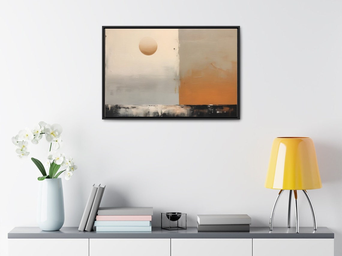 Minimalist Floating Sun Over Ocean Beige Gray Abstract Poster