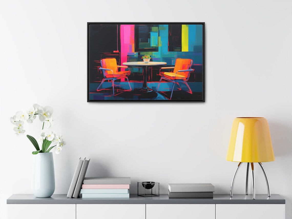 Neon Orange Cafe Chairs Table Night Pop Art Retro Diner Poster - Image 3