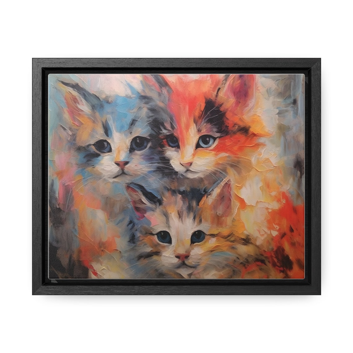 Three Colorful Kittens Oil Painting Bright Abstract Cat Poster