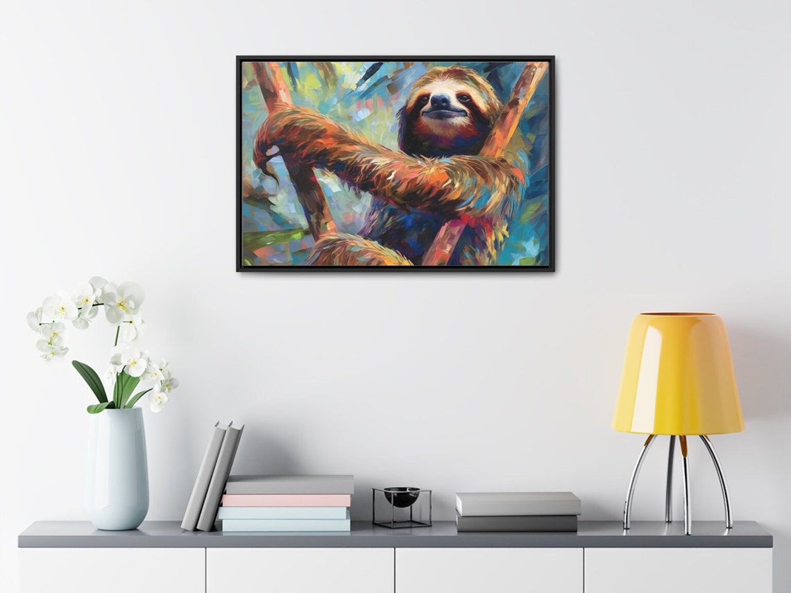 Smiling Sloth Hanging Colorful Jungle Abstract Animal Poster - Image 3