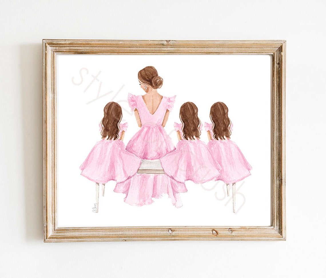 Brunette Mother with Three Daughters in Pink Dresses Fashion Poster - Image 2