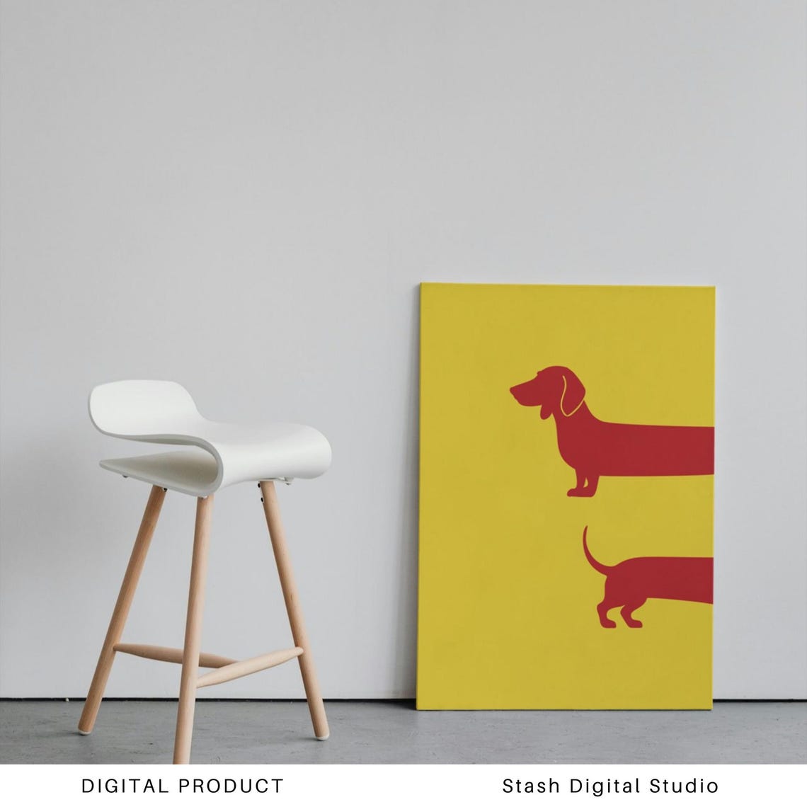 Red Dachshund Silhouette Bold Yellow Minimalist Dog Decor Poster - Image 2