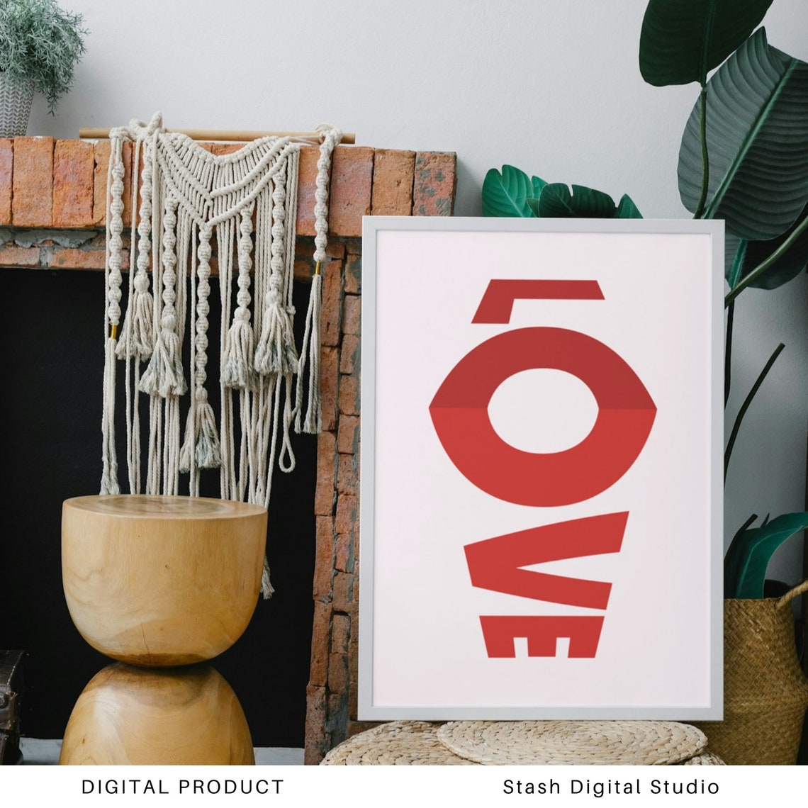 Love Red Vertical Stacked Lettering Minimal Typography Poster - Image 2