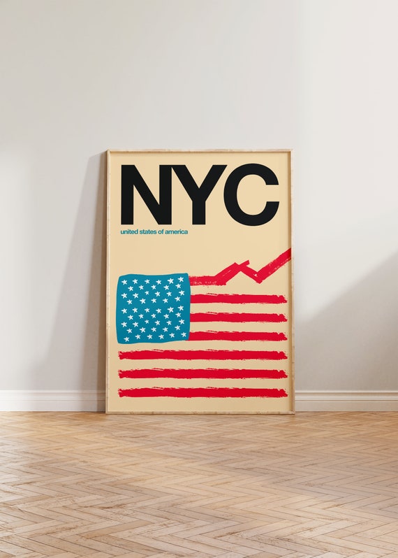New York Travel Poster, USA Flag City Print