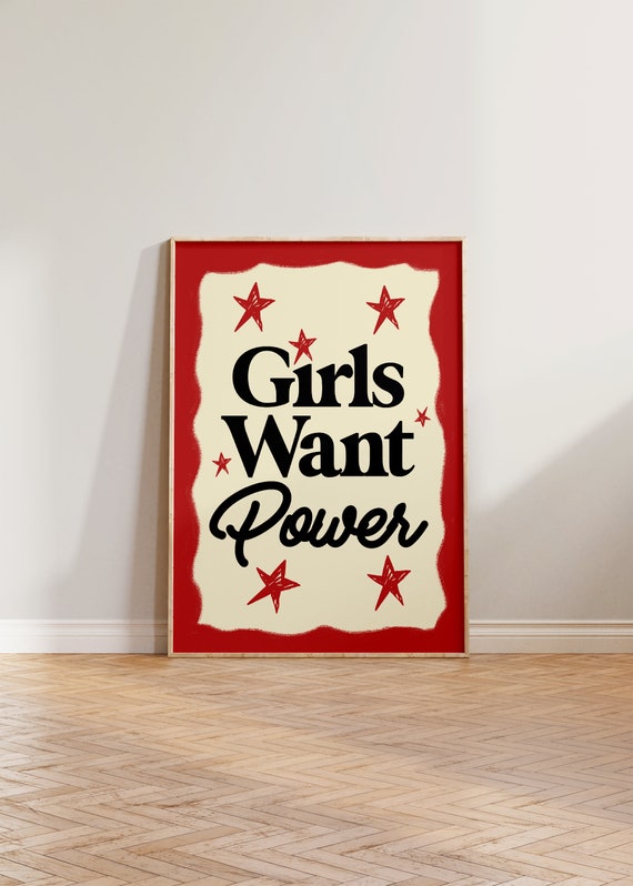 Feminist Print Wall Art Retro Feminism Poster Girls Want Power Gift Mid Century Strong Women Decor