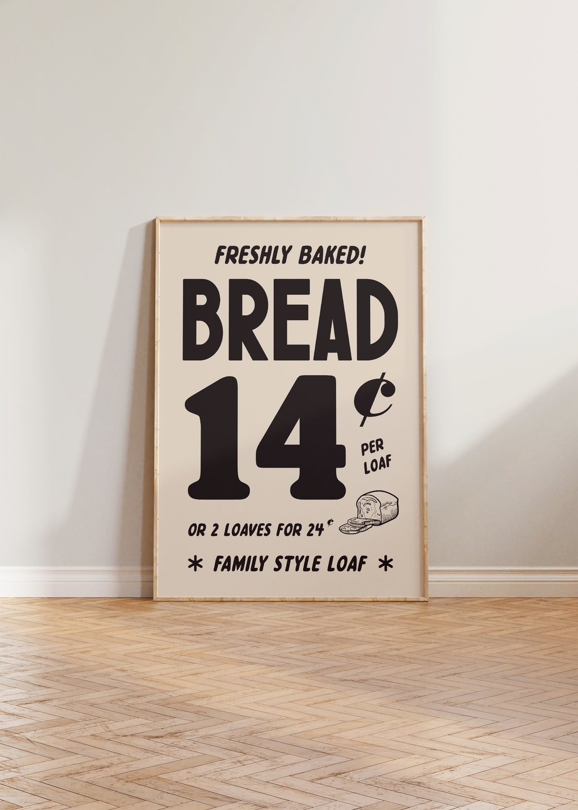 Freshly Baked Bread 14 Cents Retro Bakery Advertisement Poster