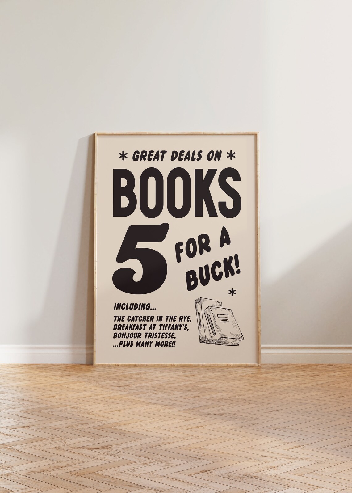 Vintage Book Club Reading Poster, Neutral Wall Art