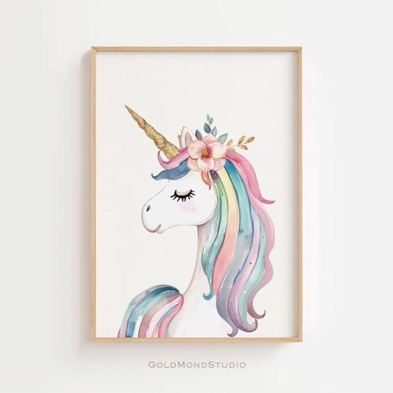 Unicorn Watercolor Nursery Kids Wall Art Print