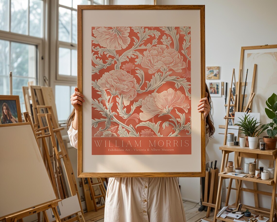 William Morris Terracotta Floral Victoria and Albert Museum Art Poster - Image 2