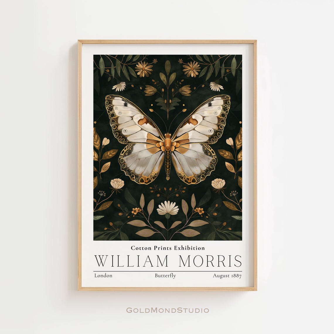 William Morris Butterfly Gold White Vintage Cotton Exhibition Poster
