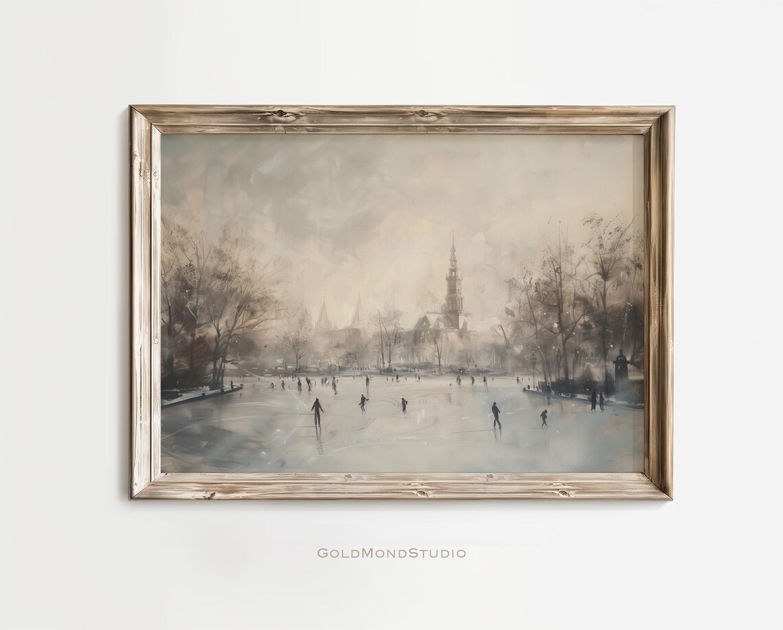 Victorian Ice Skaters On A Frozen Pond Winter Painting Poster